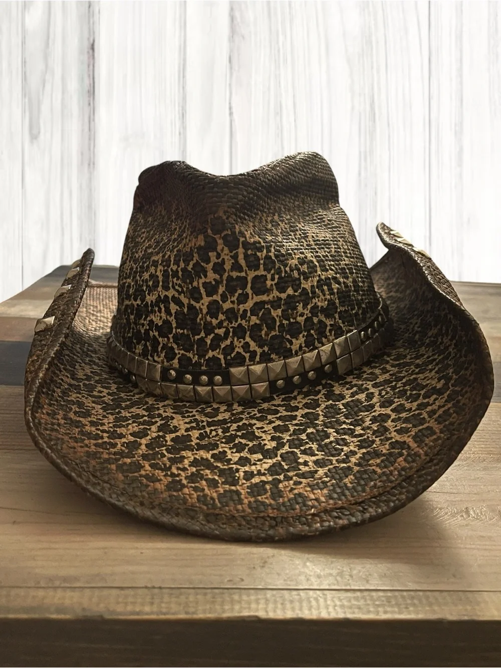 Kenny K. Studded Leopard Print Western Cowboy Hat – Size M